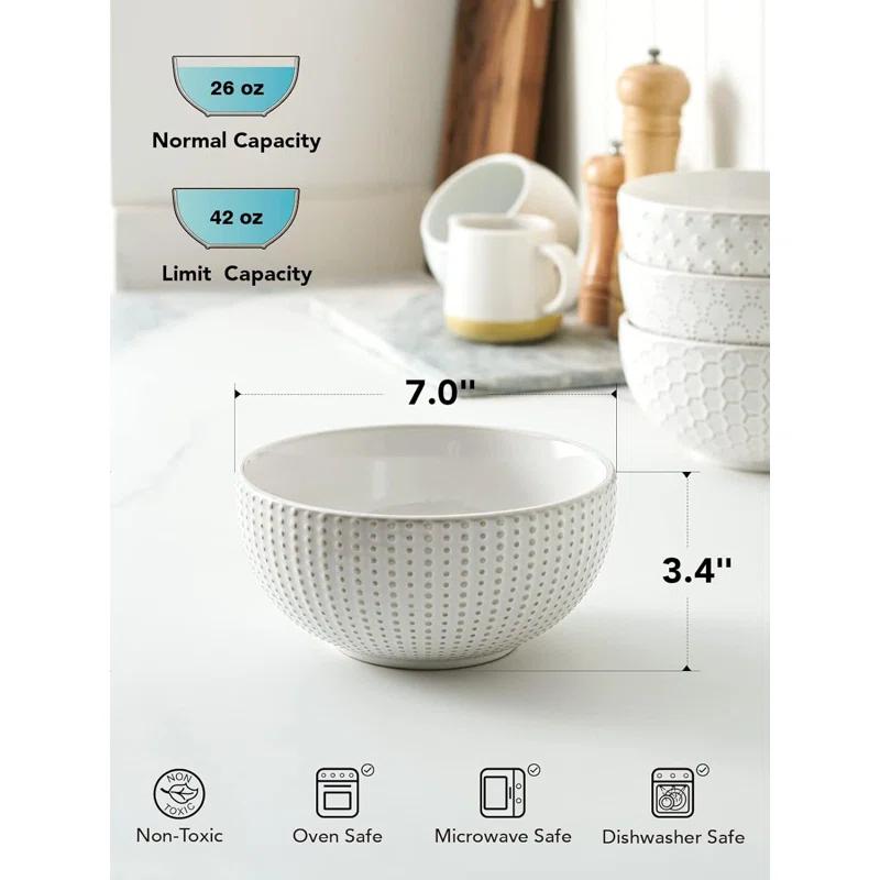 Winston Porter Large Soup Bowl 42 OZ, Ceramic Kitchen Bowl Set For Soup, Pho, Chip, Pasta, Fruits, Salad, Noodle And Ramen- 7 Inch, Set Of 4, Arctic White