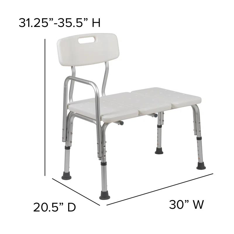 Flash Furniture DC-HY3510L-WH-GG Phoebe Aluminum Height Adjustable Medical Shower Transfer Bench