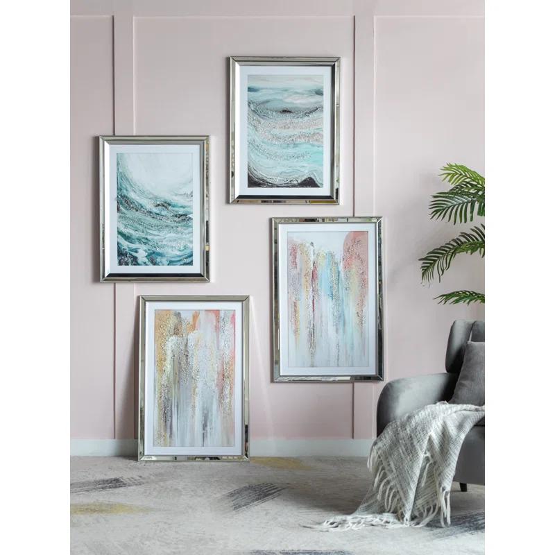 A&B Home Aurora Crystal Mirror Framed Wall Art - Set Of 2 -  23.5" X 31.5" - Blue/White/Beige (Set of 2)