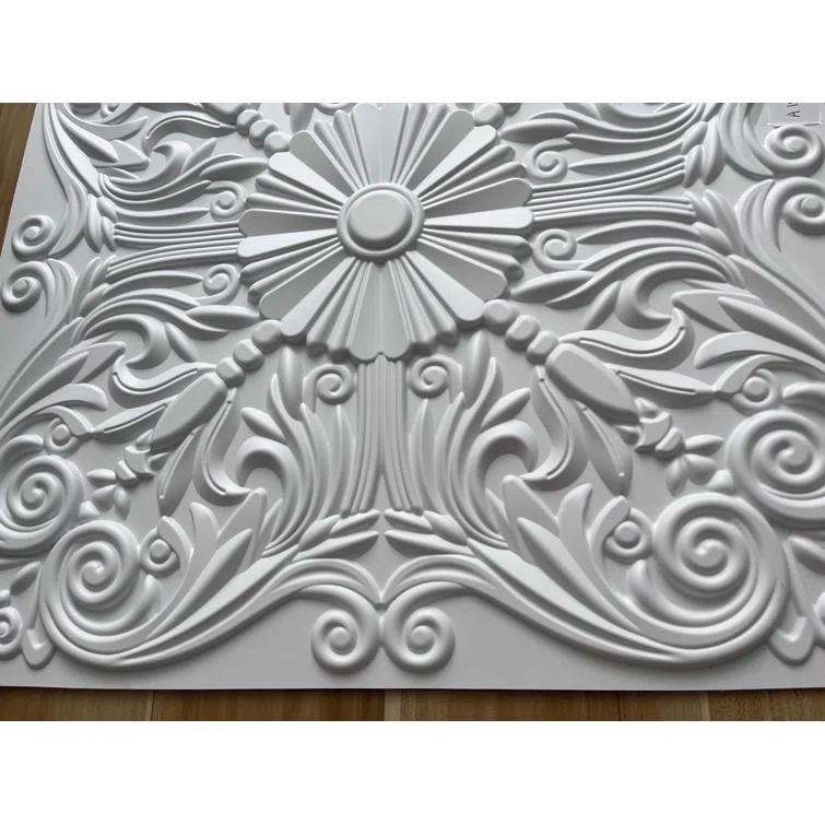 Art3d Art3d Decorative Ceiling Tile 2x2 Glue up, Lay in Ceiling Tile 24x24 Pack of 12pcs Spanish Floral in Matt White