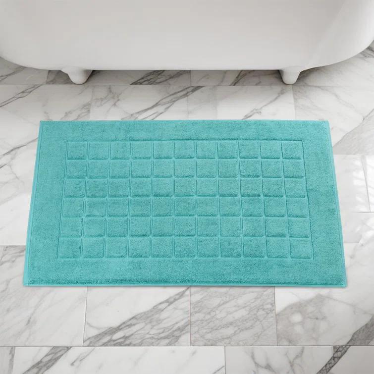 Nora Cotton Terry Solid Absorbent Thick Checkered Washable Bath Mat Set Of 2