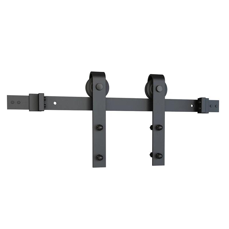 American Pro Decor Steel Sliding Rolling Barn Door Hardware Kit for Single Wood Doors with Routed Floor Guide