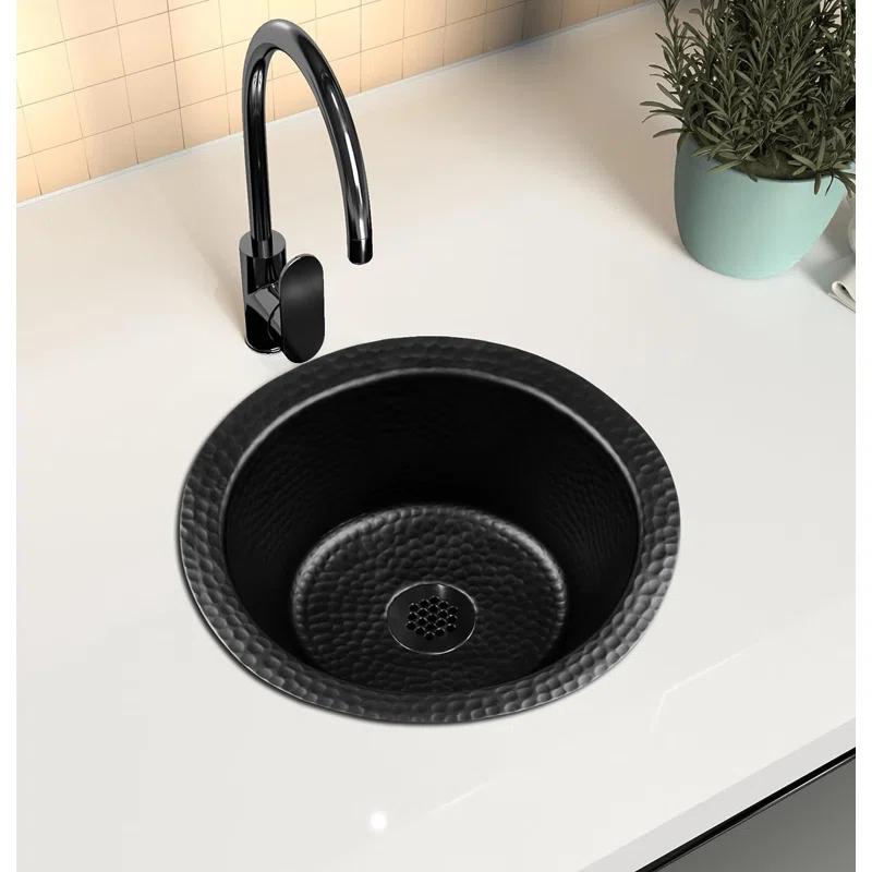 Monarch Abode 19196 Aluminum Hand Hammered Essex Dual Mount Single Bowl Bar Prep Sink 12", Black