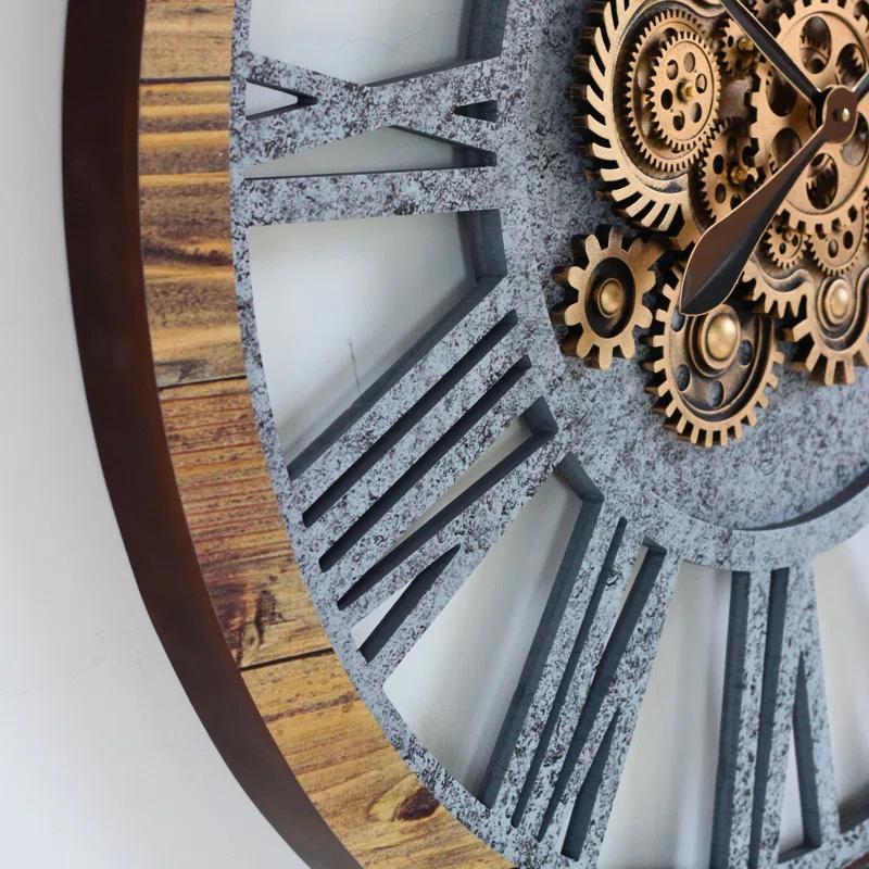 The Gears Clock Wall Clock 36" Round Oversized for Living Room decor with Real Moving Gears America Collection