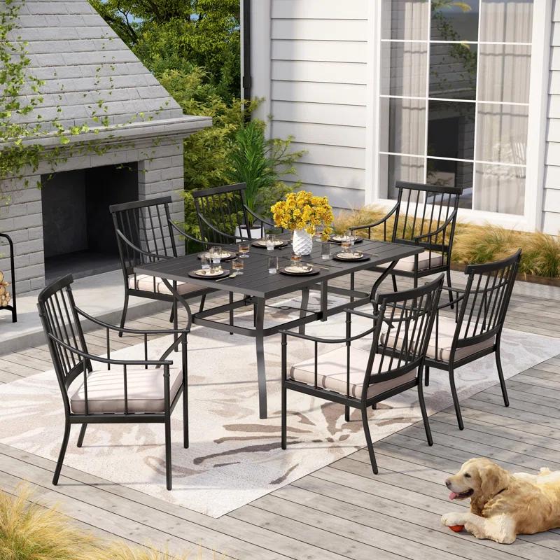 Lark Manor™ Argyri 6 - Person Metal Patio Dining Set with Rectangular Table , Cushions Included