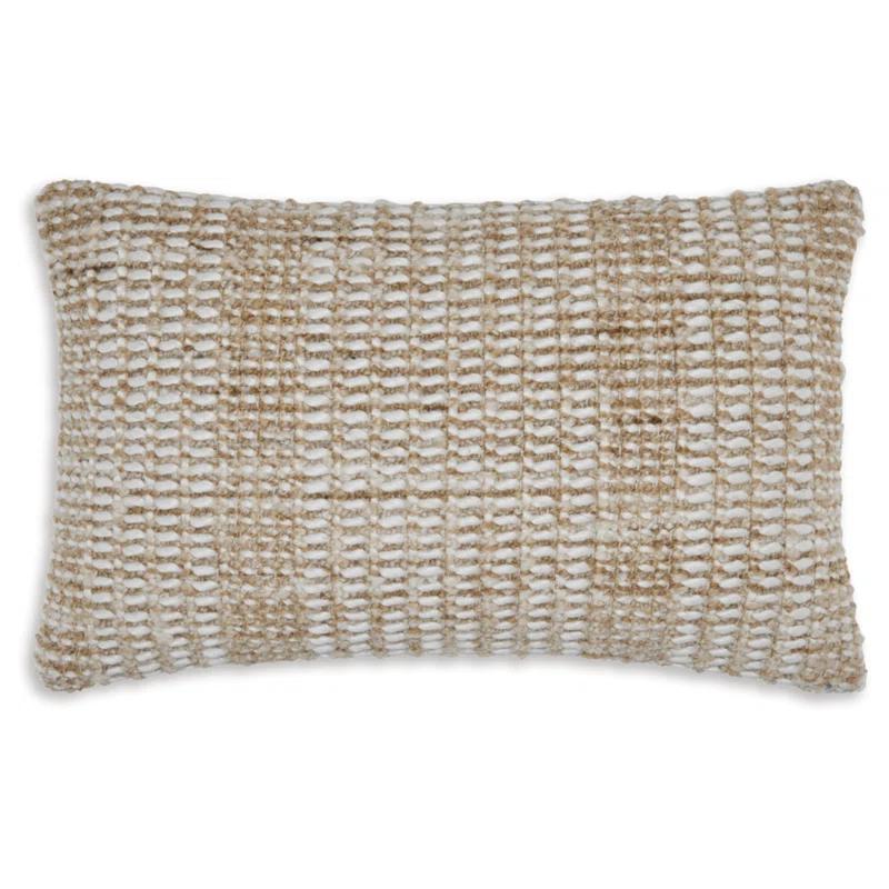 Hathby Beige and Ivory Handwoven Lumbar Pillow