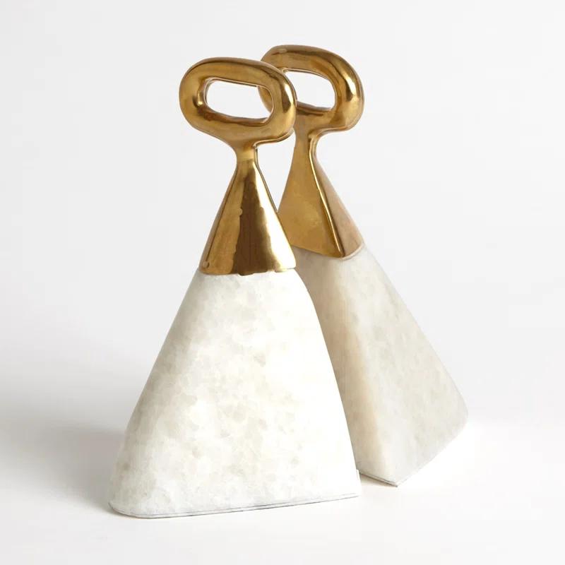 White Marble and Brass Equestrian Bookends