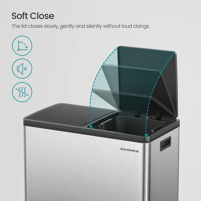 Songmics 2 x 8 Gallon Stainless Steel Multi-Compartments Trash Can with 15 trash bags