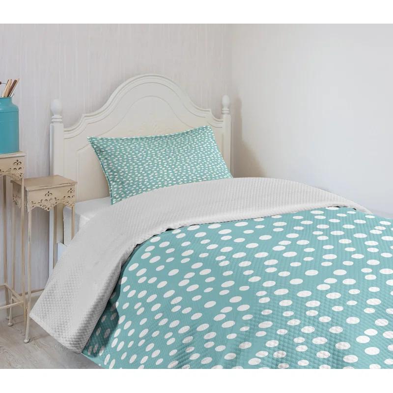 Ambesonne Ambesonne Turquoise Bedspread Set 2 Pcs Polka Dots Romantic Art Twin White and Pale Blue