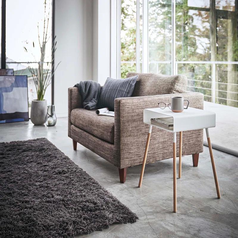 Yamazaki Home Tall Side Table With Storage Shelf, Rectangular Accent Bedside End Table, Steel + Wood