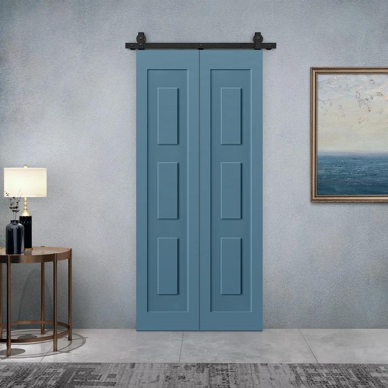 Calhome 3 Panel Shaker Composite Bi-Fold Door with Sliding Barn Door Hardware Kit