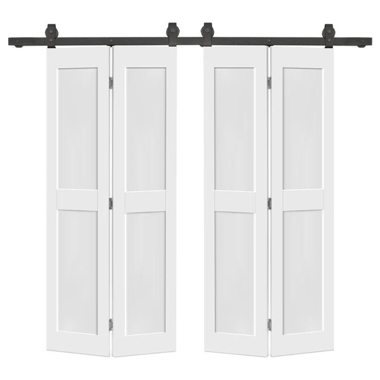 Calhome 2 PANEL Shaker Composite Double Bi-Fold Door with Barn Door Hardware Kit