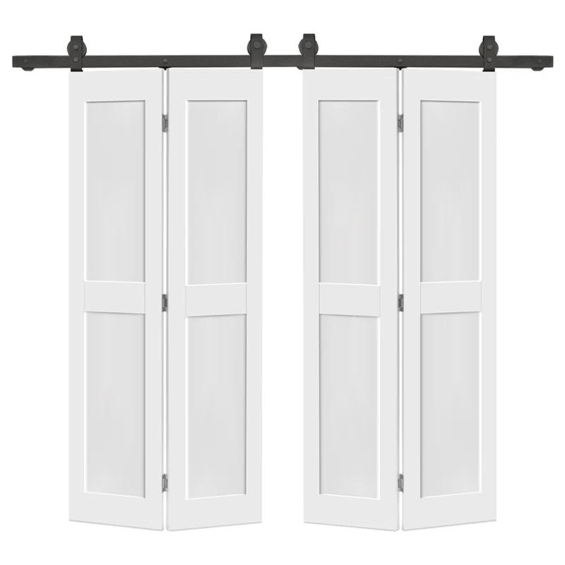 Calhome 2 PANEL Shaker Composite Double Bi-Fold Door with Barn Door Hardware Kit