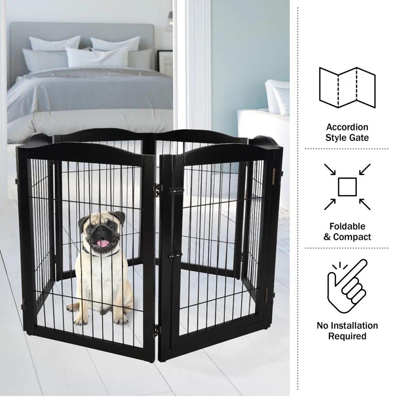 PETMAKER Pet Gate - 6-Panel Indoor Folding Dog Fence for Stairs or Doorways - 132.5x31.5-Inch Freestanding Play Pen with Support Feet