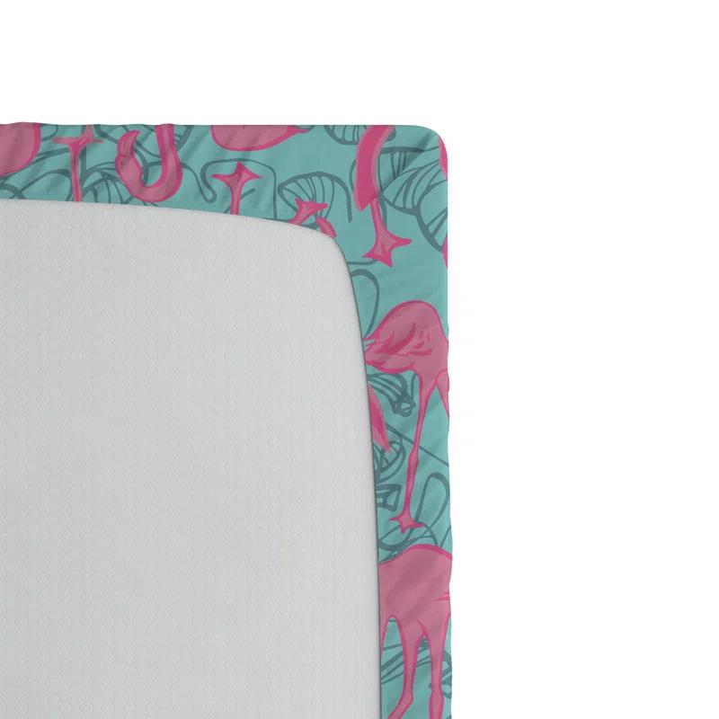Ambesonne Ambesonne Tropical Fitted Sheet Art Boho Pattern Flamingo Pastel Pink Seafoam