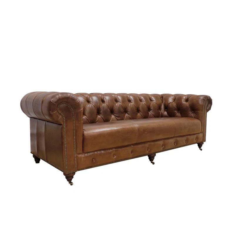 Pasargad Paris Club 88'' Leather Sofa