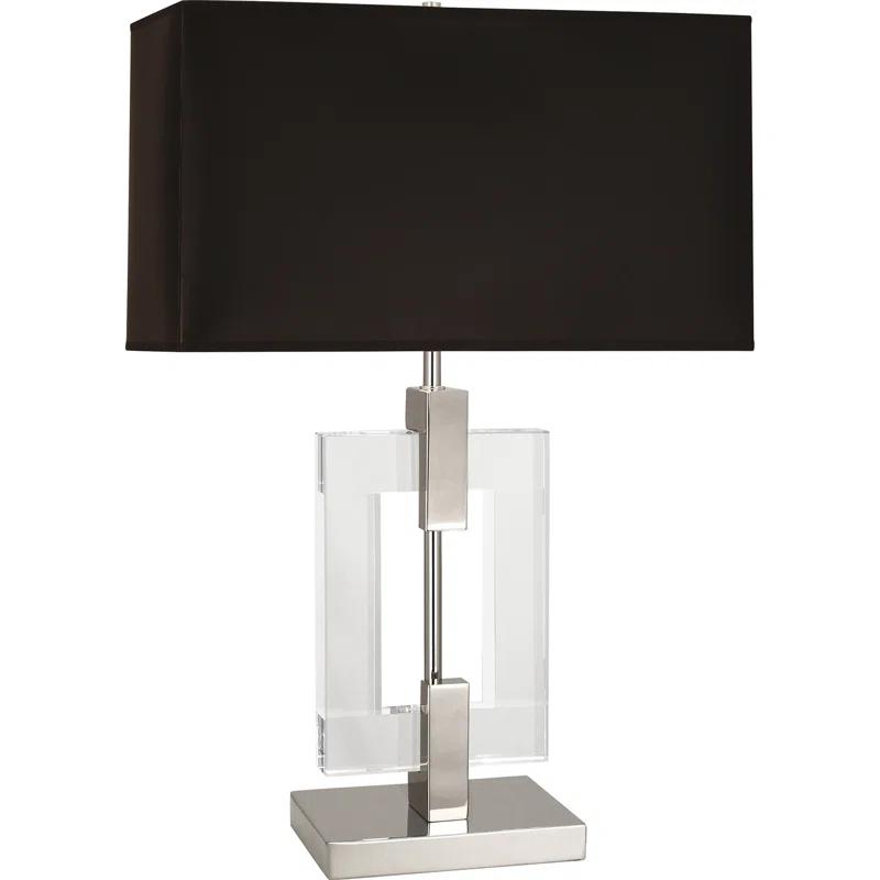 Rectangular Black Parchment Table Lamp with Matte Silver Lining