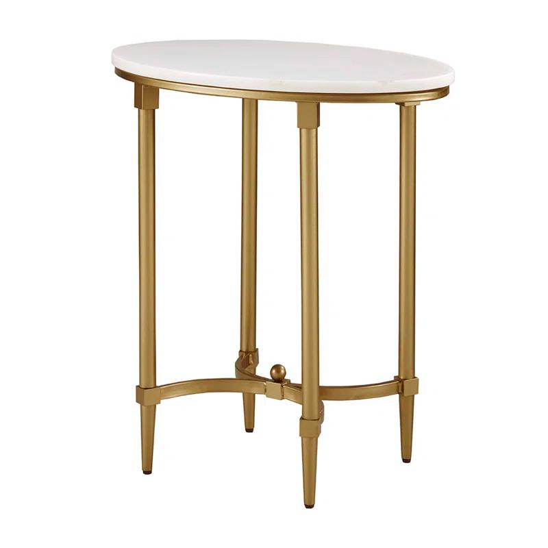 Bordeaux Marble Top Oval Gold Metal End Table