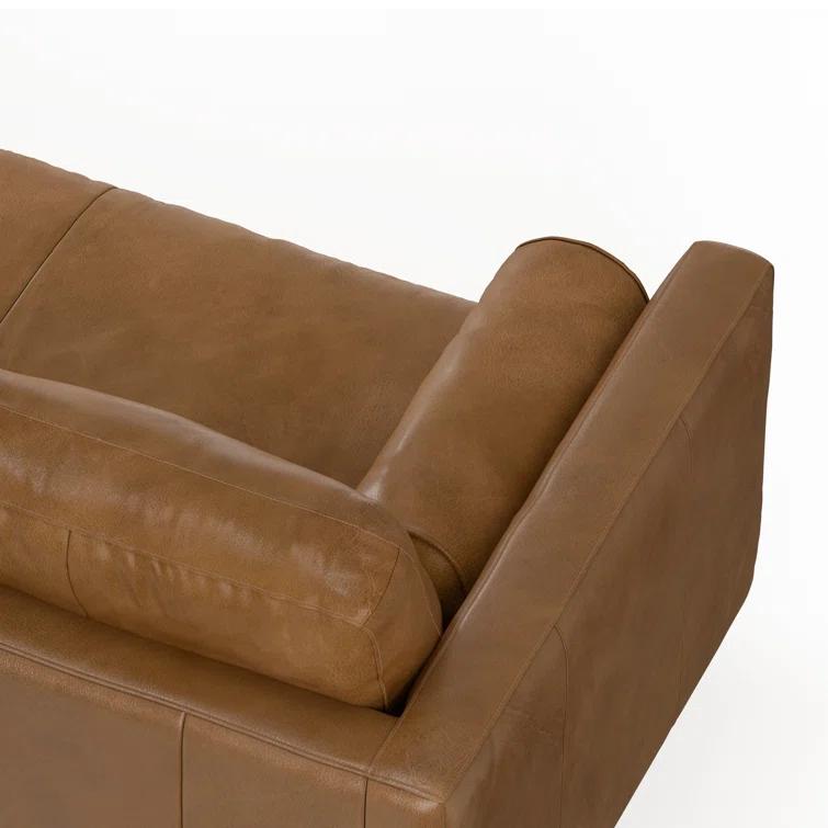 Simpli Home Morrison  Sofa and Ottoman Set in Genuine Leather