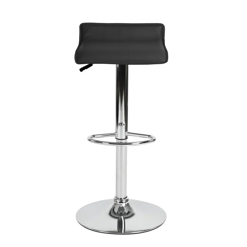 HomeRoots Set of Two Black and Silver Faux Leather and Metal Low Back Adjustable Height Swivel Bar Chairs | Wayfair