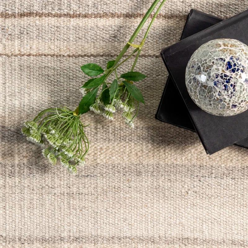 Latitude Run® Marble Striped Wool-Blend Beige Area Rug