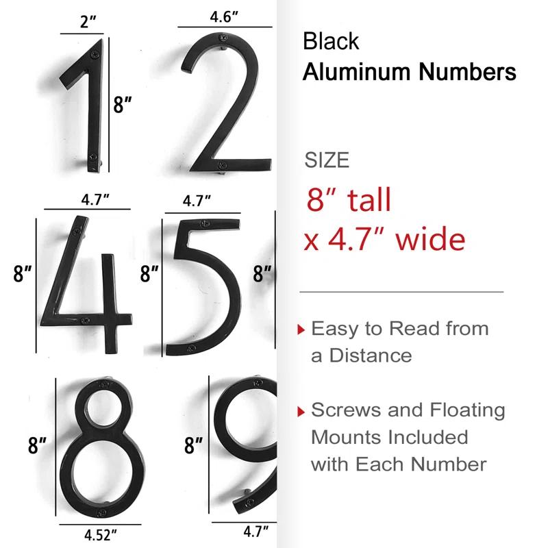 NACH Floating Mount House Address Shadow Number For Outside or Inside, Mailbox Number For Outside, Front Door, Garage Door, Maximum Rust Protection, Black Aluminum, 8 inch, Number 4, HH-SDW8-BLK-4