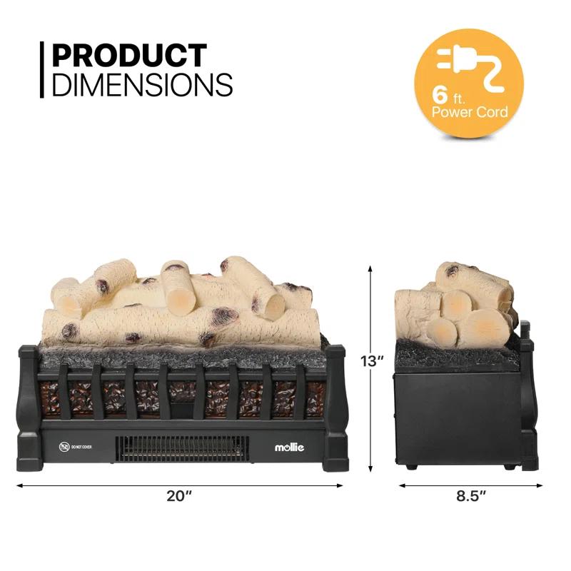 20" Electric Fireplace Log Set Heater with Realistic Ember Bed, Remote, Adjustable Flame Brightness