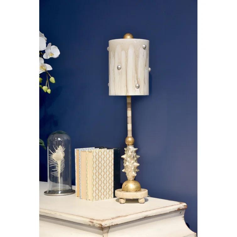 Elegant Cream and Silver Leaf Striped Table Lamp with Parchment Shade