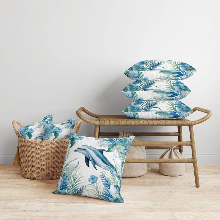 Amrita Sen Dolphin Haven Indoor/Outdoor Reversible Throw Pillow | Wayfair