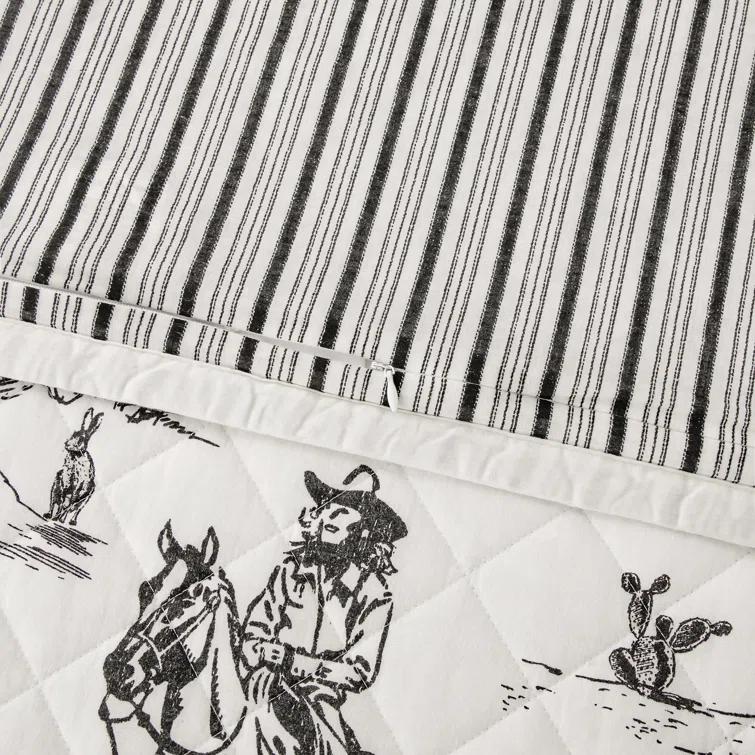 Paseo Road by HiEnd Accents Ranch Life White/Black Cotton Reversible Western Rustic Farmhouse 3 Piece Quilt Set