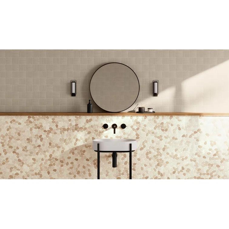 Bedrosians Waterbrook 12" x 12" Natural Stone Pebbles Wall & Floor Tile in White/Tan