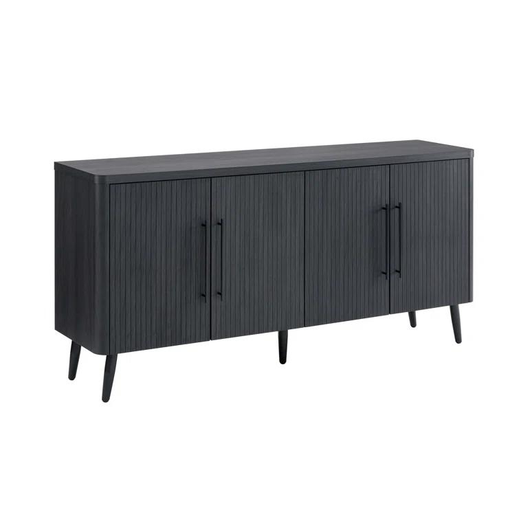 Manhattan Comfort Jodie 65" Mid-Century Modern Sideboard with 8 Adjustable Shelves in Charcoal Gray