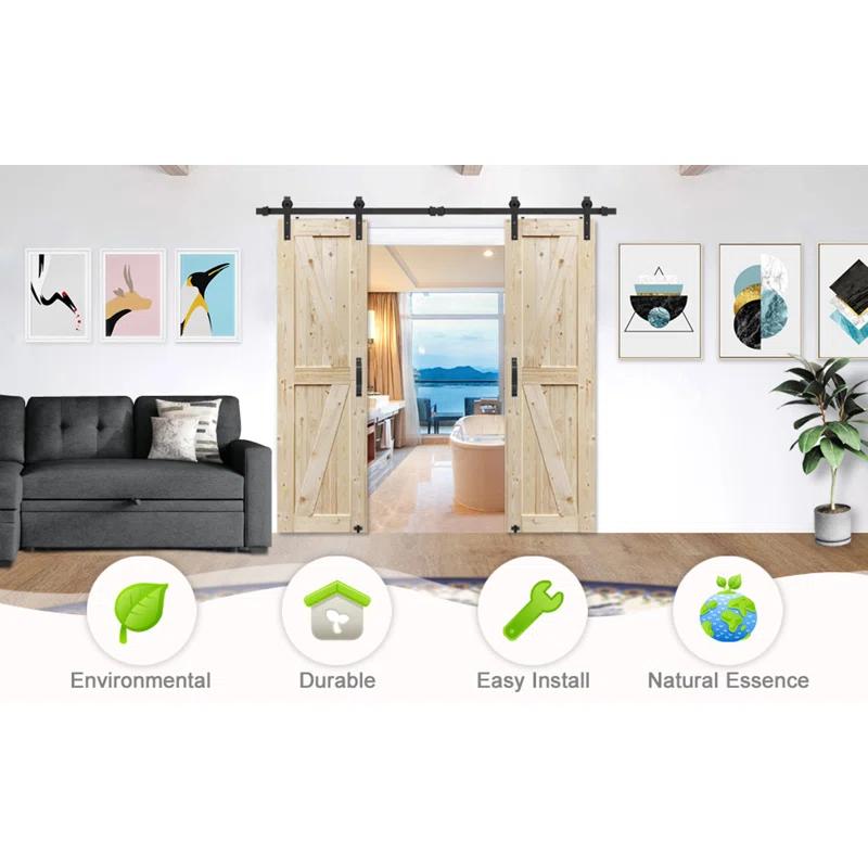 S&Z TOPHAND S&Z TOPHAND Unfinished British Brace Knotty Barn Door with Sliding Door Hardware Kit/Solid Wood/Sliding Door/Double Surfaces/A Simple Assembly is Required