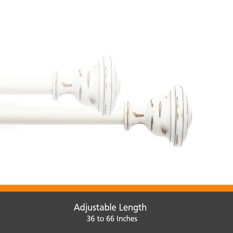 Kenney Kenney Belle 5/8" Fast Fit Easy Install Decorative Window Curtain Rod, Rustic White