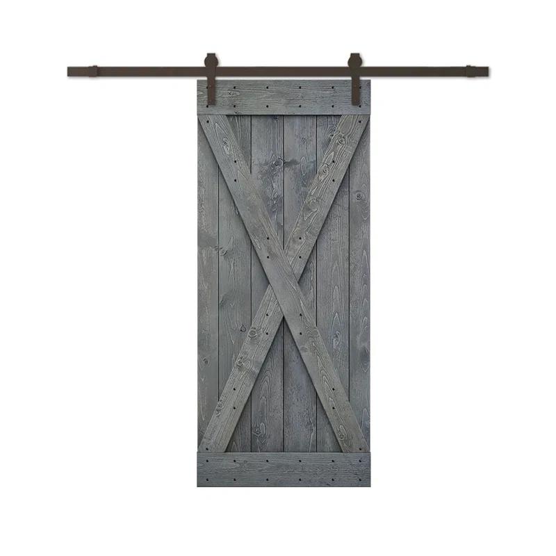 Calhome 84'' Solid Wood Paneled Stained with Installation Hardware Kit Barn Door