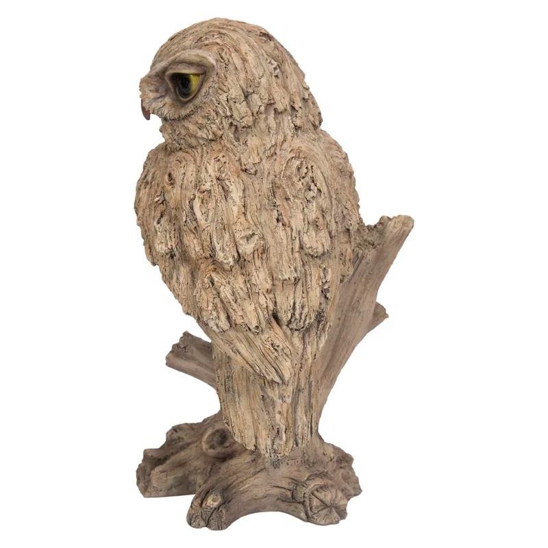 Driftwood Look Trumpet Owl Resin Garden Statue