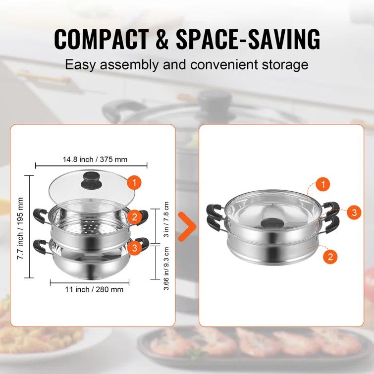 VEVOR VEVOR 3 Quarts Stainless Stee Steamer Pot