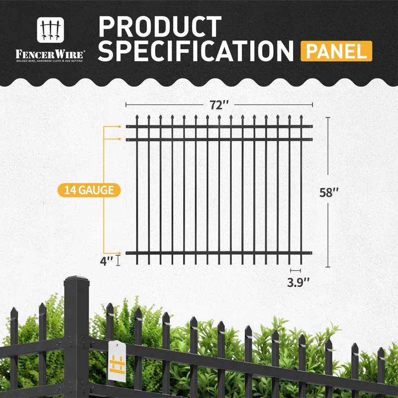 Fencer Wire Fencer Wire 4/ 5/ 6FT H X 6FT W Heavy Duty Pinnacle Fence Barrier Panel, Anti-Rust Metal Fencing Panel