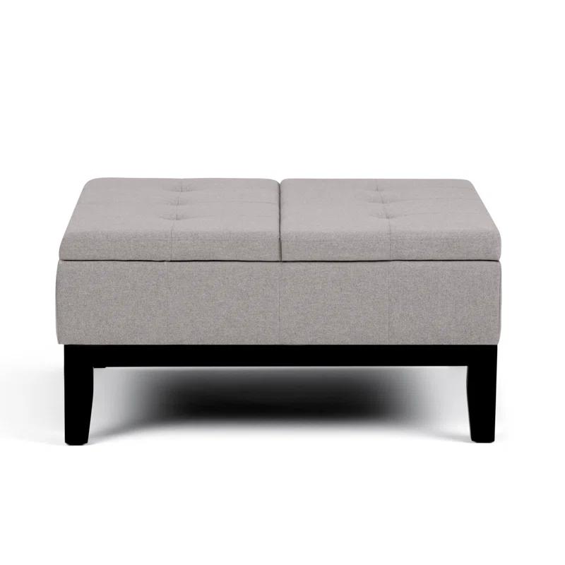 Simpli Home Dover 36"W Upholstered Square Coffee Table Storage Ottoman with Split Tufted Lift Top