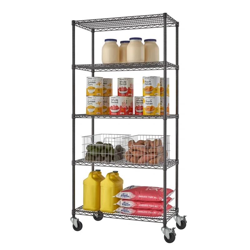 Trinity TRINITY PRO Black 5-Tier NSF Steel Wire Garage Storage Shelving Unit w/ Wheels