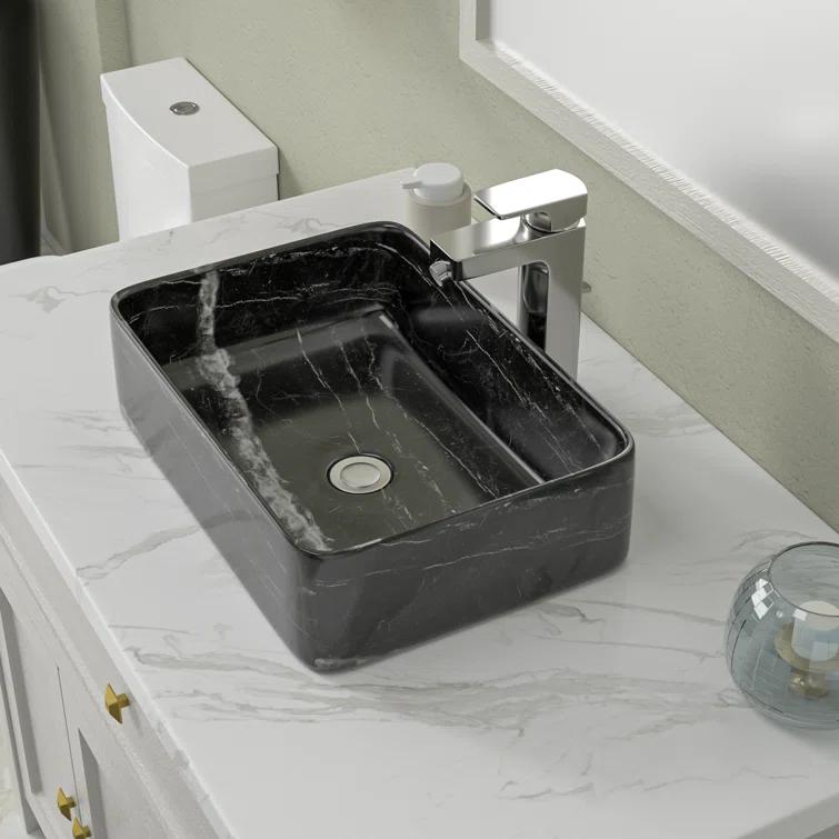 COUOKO COUOKO 19''L x 15"W Black Marble Ceramic Rectangular Vessel Bathroom Sink C-VSF1915-M