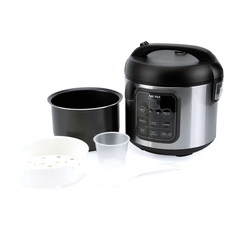 Aroma Aroma 4-Cup (Uncooked) / 8-Cup (Cooked), 2Qt. Digital Rice & Grain Multicooker, Slow Cooker, Automatic Keep Warm Mode, Steam Tray Included, Stainless Steel (ARC-994SB)
