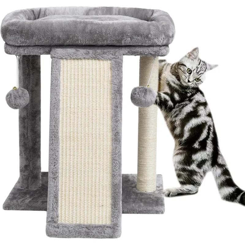 Cat Scratching Post With Perch, Cat Scratching Board For Adults, Cat Post Scratcher For Indoor Cats, 2 Dangling Balls Great For Kittens