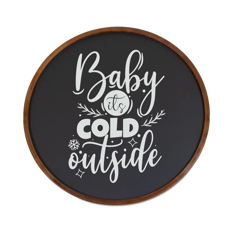 Inbox Zero Round Magnetic Wall Chalkboard With Rustic Brown Frame