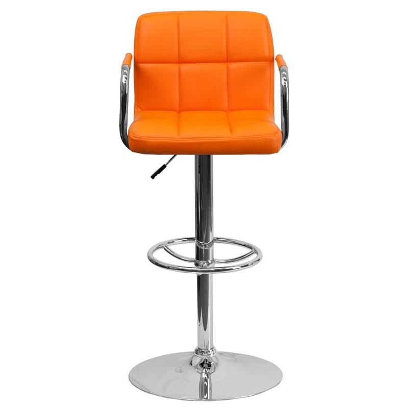 Flash Furniture Contemporary Quilted Vinyl Adjustable Height Barstool with Arms and Chrome Base
