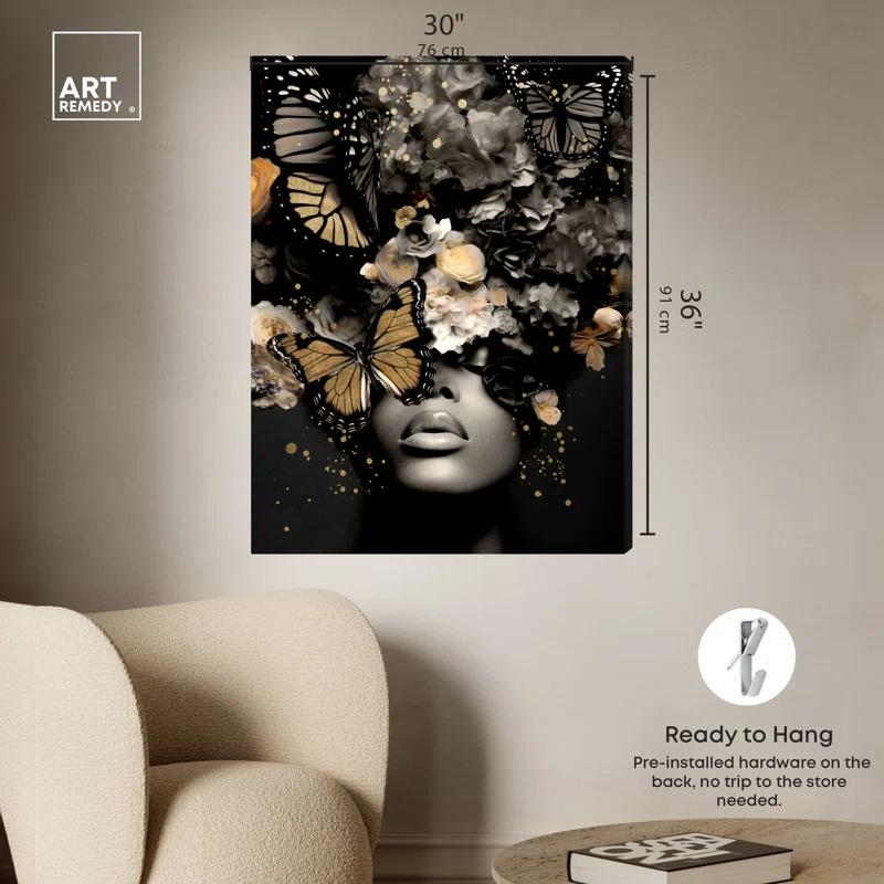 Art Remedy Butterfly Golden Goddess Gold Fashion Glam Wall Art by Art Remedy