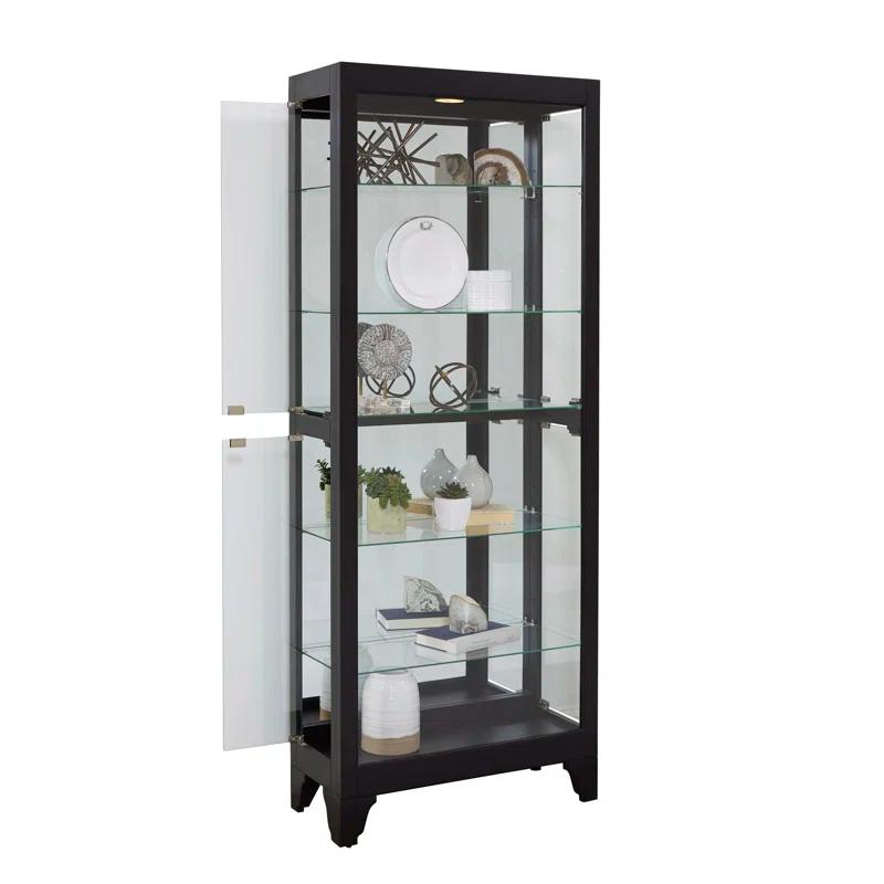 Greyleigh™ Flagg Lighted Gallery Style 5 Shelf Curio Cabinet in Onyx Black