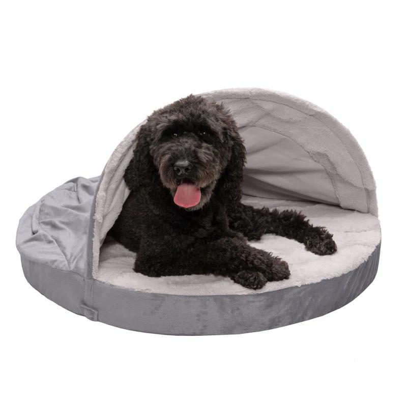 FurHaven Faux Sheepskin Round Hooded Orthopedic Dog Bed