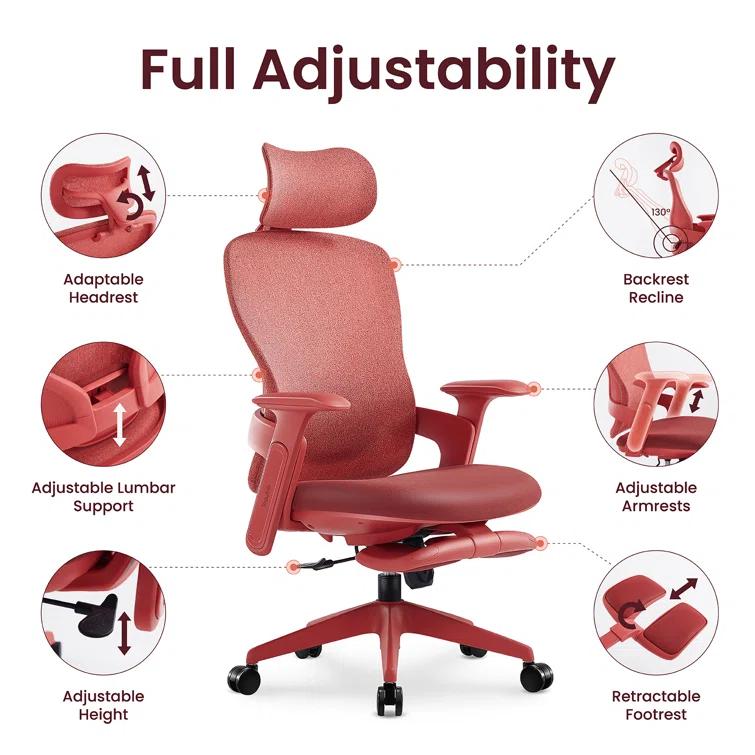 TopJob TopJob Aura Fashionable Office Chair, Ergonomic High Back Home Desk Chair With Headrest And Footrest, Ergonomic High-back Mesh Rolling Work Swivel Chairs With Wheels, Computer Gaming Chair With Adjustable Lumbar Support