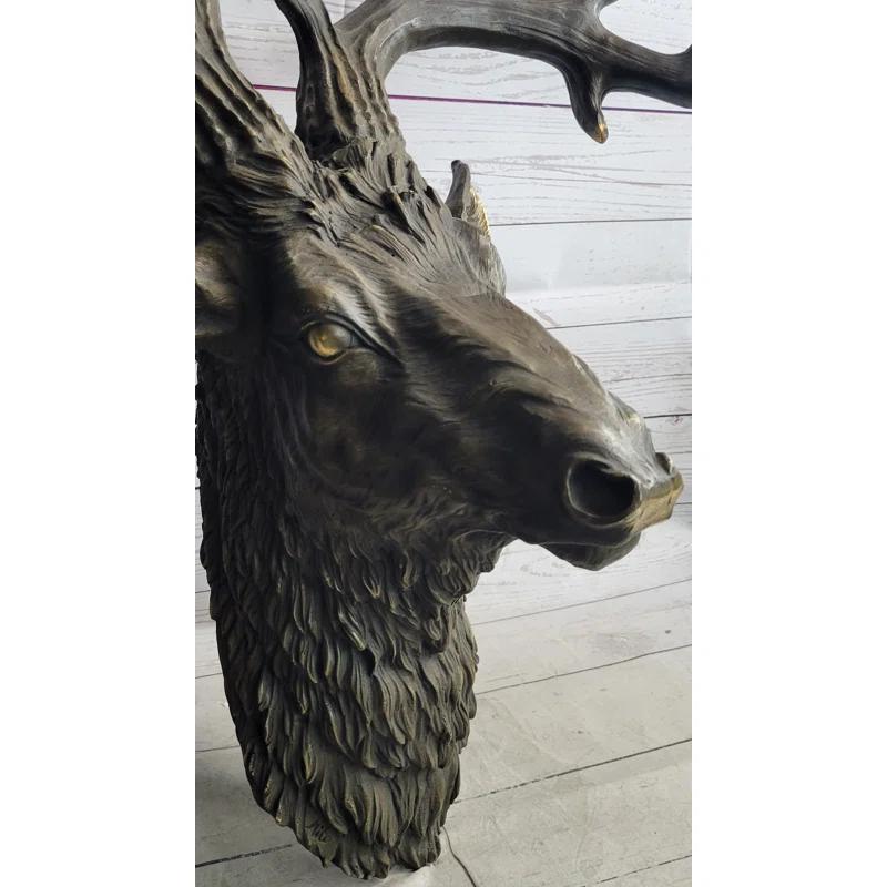 Loon Peak® Kaelib Hanging Wall Art Mounted Elk Deer Bust Head Stag Antlers Buck Bronze Sculpture